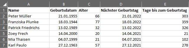 Alter berechnen in Microsoft Excel - Vollständige Liste