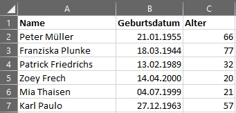 Alter berechnen in Microsoft Excel - mit alter