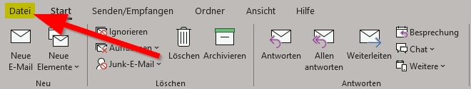 Outlook Reiter Datei anklicken