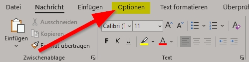 Outlook neue E-Mail klicke auf Optionen